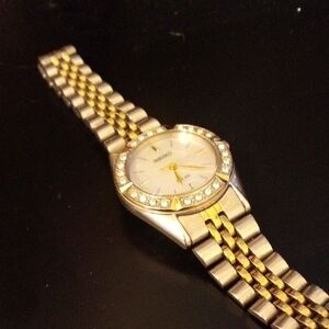 Seiko Gold and Silver Women's Watch with Crystal Accents
